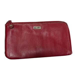 Buxton Red Genuine Leather Zip Around Wallet Organizer Wristlet